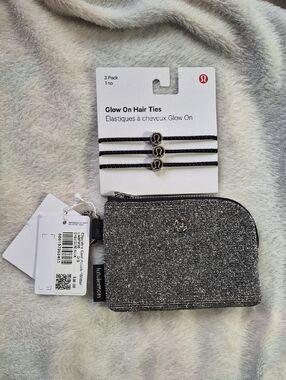 Lululemon Clippable Card Pouch Glitter And Glow On Hair Ties NWT